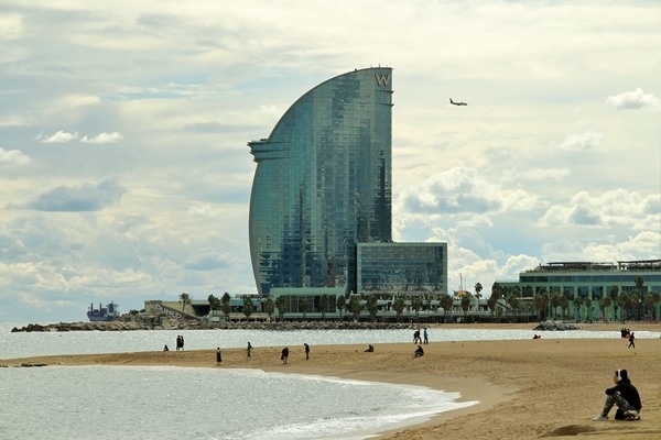 a beach side hotel in the distance