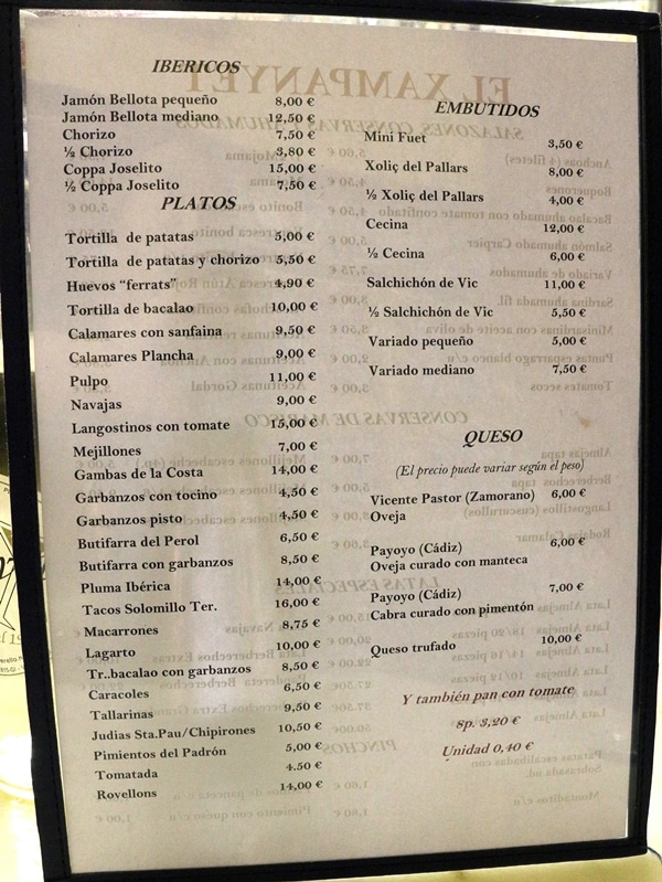 a restaurant menu