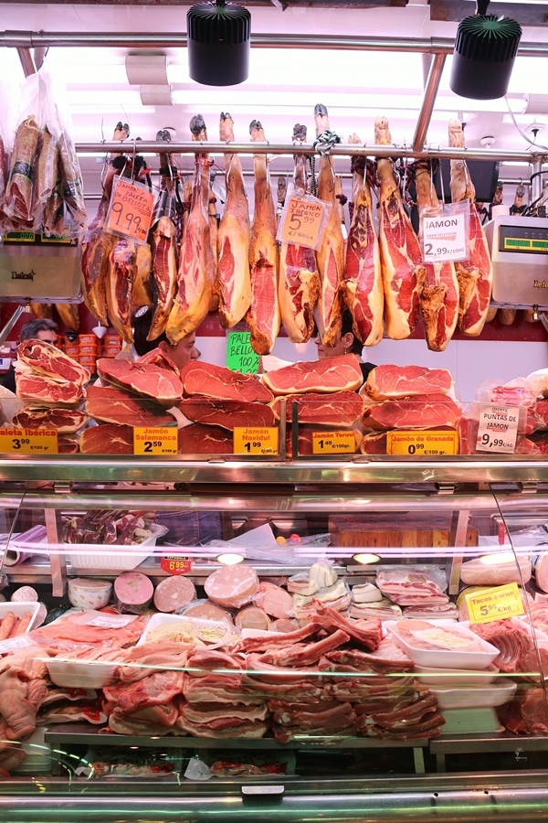 close up of a meat display in a food market