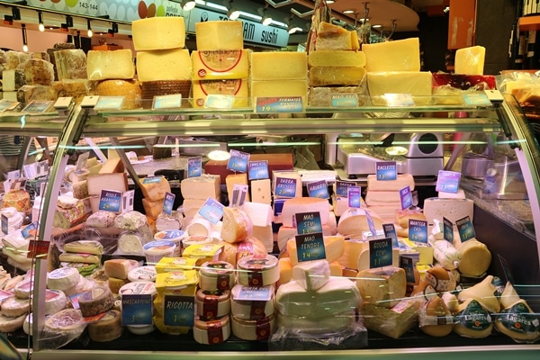 closeup of a cheese display