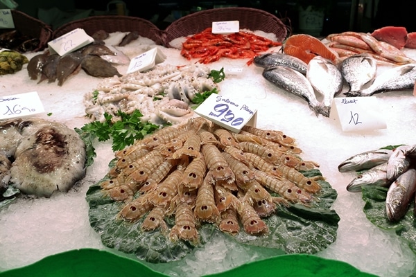 a display of seafood for sale