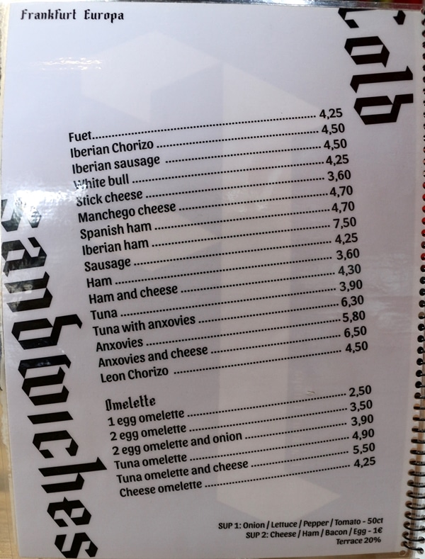 a restaurant menu