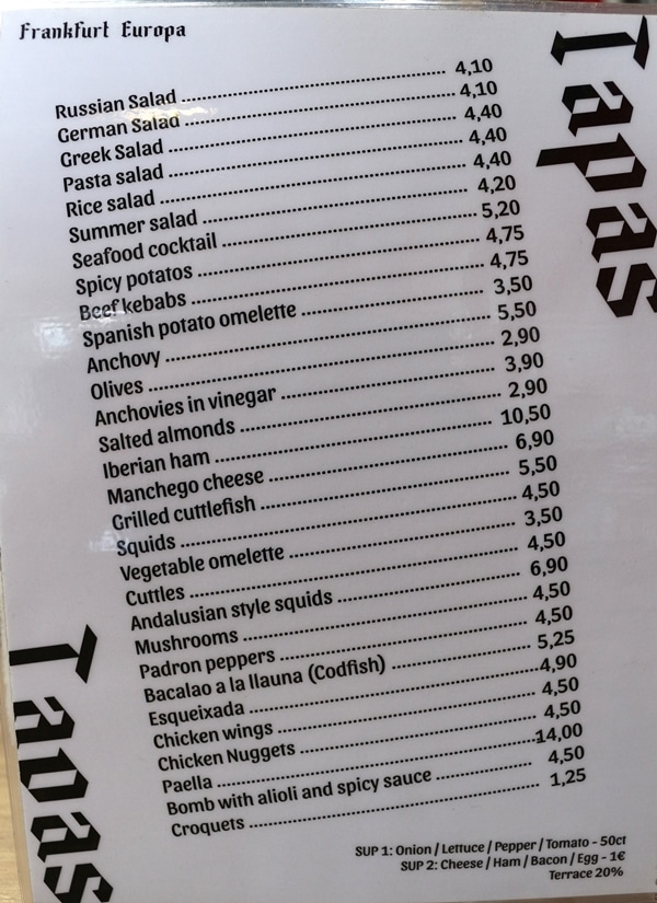 a restaurant menu