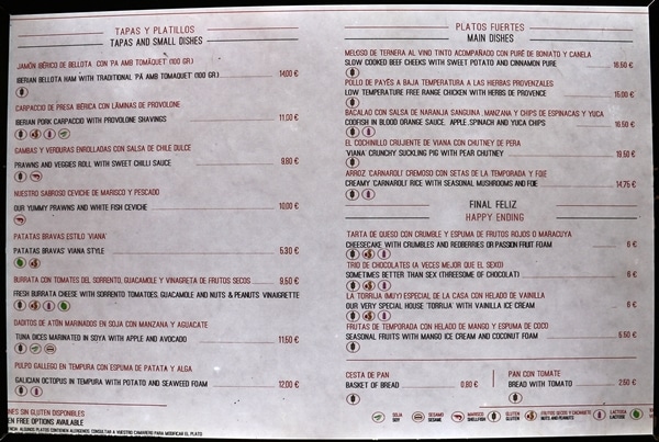 A screenshot of a restaurant menu