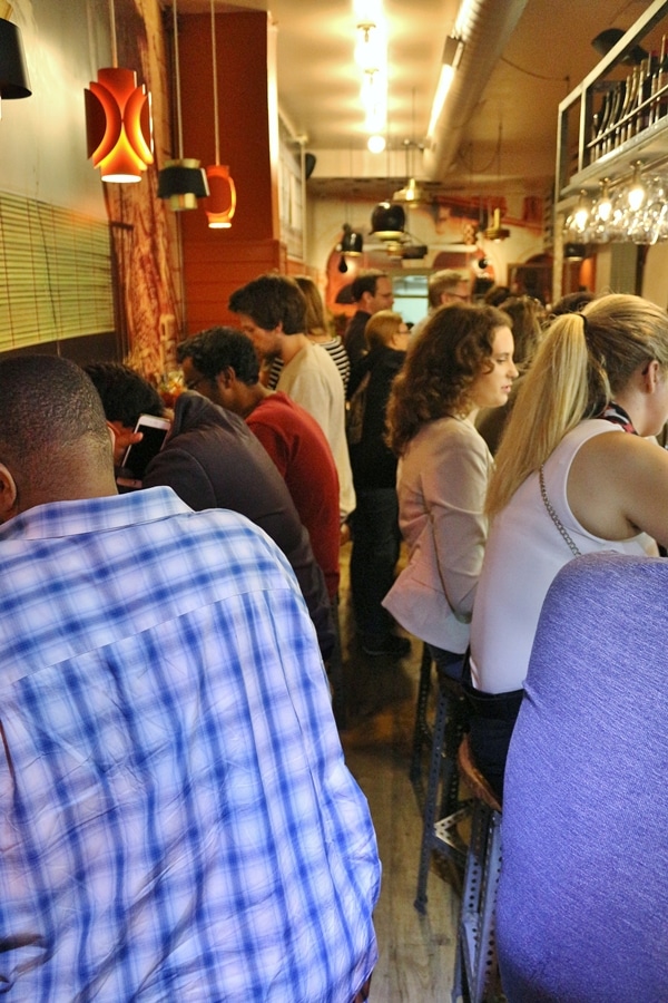 very crowded interior of a small restaurant