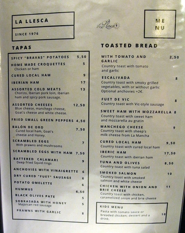 a restaurant menu