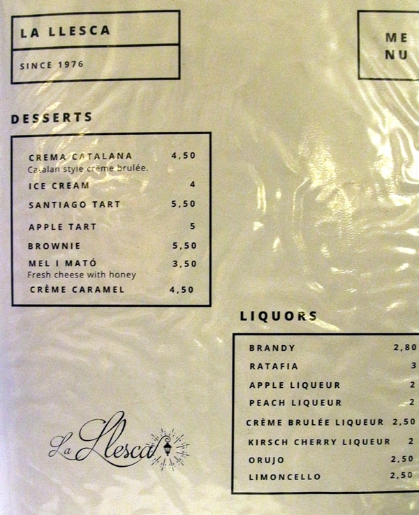 closeup of a restaurant menu