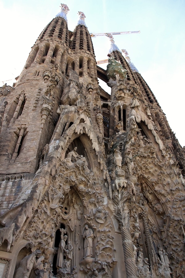 closeup of the exterior of Sagrada Familia in Barcelona