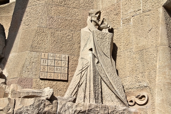 a cubist sculpture outside Sagrada Familia church