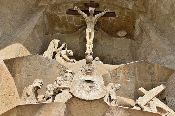 closeup of cubist depiction of Christ\'s crucifixion