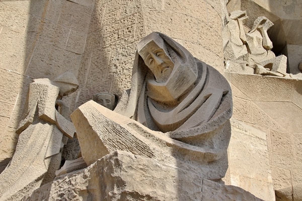 closeup of a stone cubist sculpture