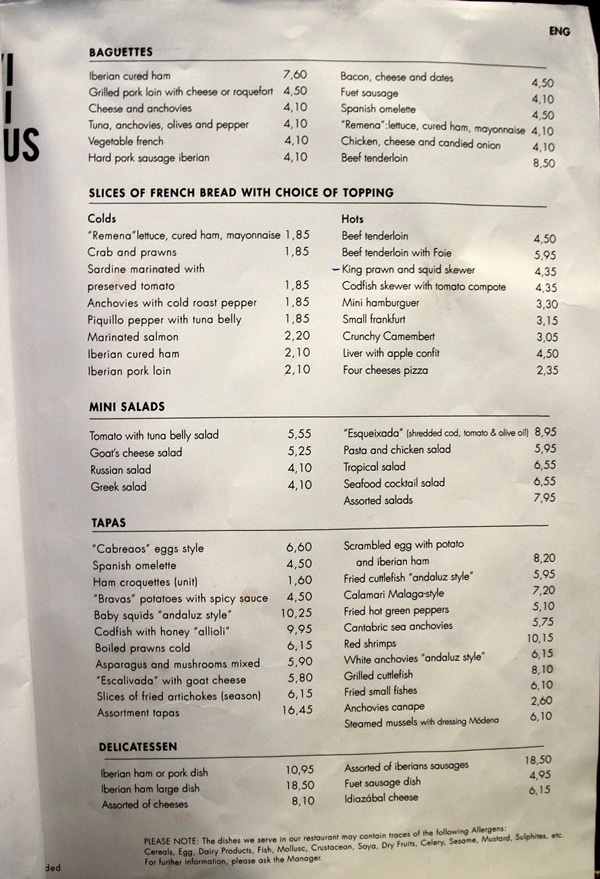 a restaurant menu