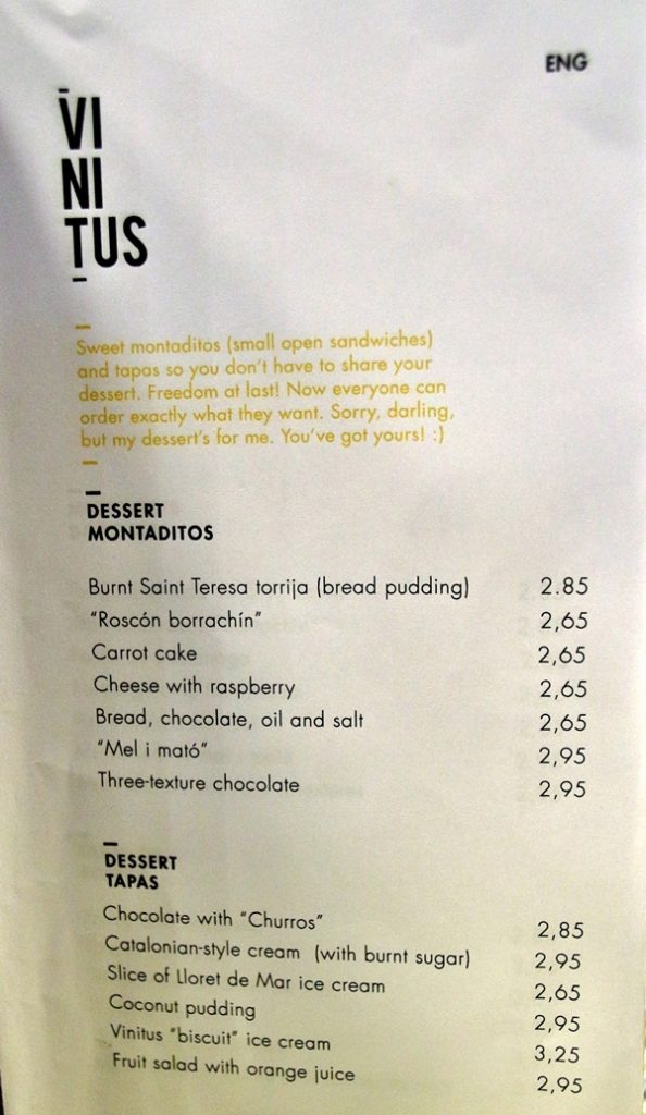 closeup of a dessert menu