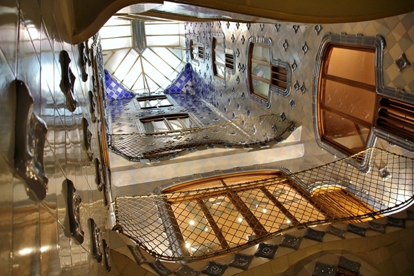 a decorative tile-covered air shaft in a building