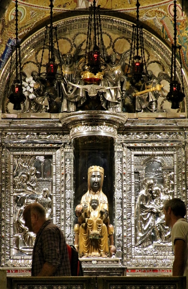closeup of the Black Madonna on display