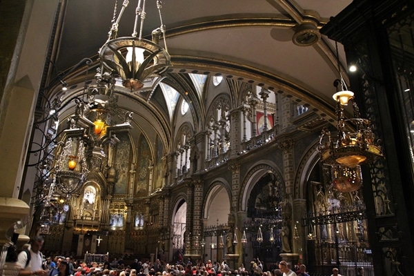 A crowd of people inside a large church