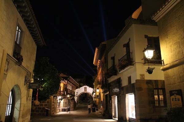 a quaint street at night