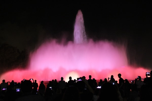 a bright pink water fountain