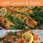 seared salmon piccata with capers, parsley, lemon and wilted baby spinach