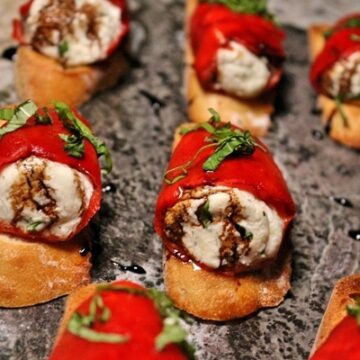 Piquillo peppers stuffed with goat cheese and served on baguette slices