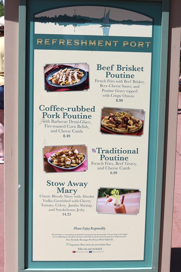 a menu board for Refreshment Port