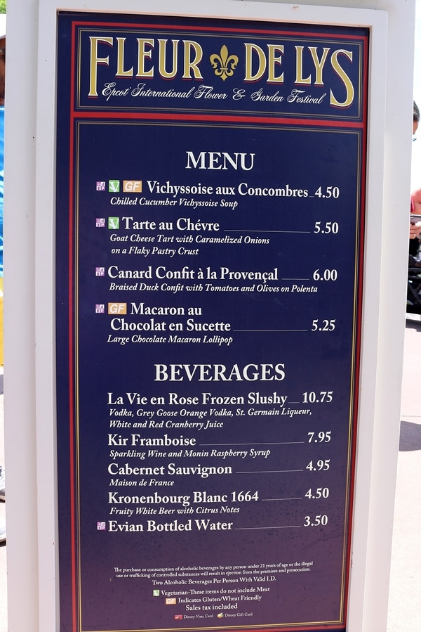 menu board for Fleur de Lys