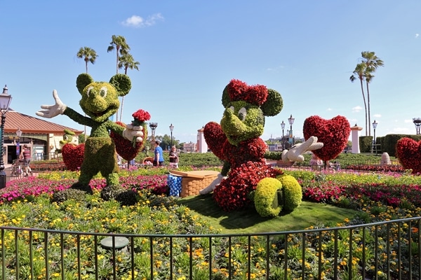 topiaries shaped like Mickey and Minnie Mouse