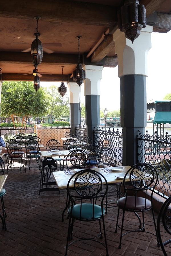 restaurant seating in an open-air dining room