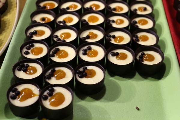 closeup of small desserts on a tray