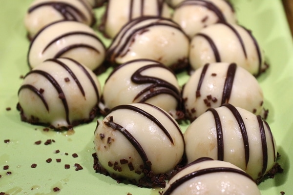 close up of Zebra Dome desserts on a platter