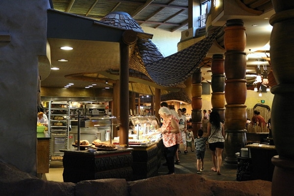 interior of a restaurant with a buffet