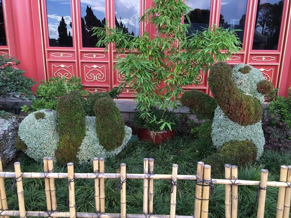 topiaries shaped like pandas