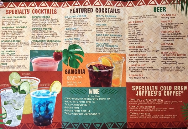 a colorful drink menu