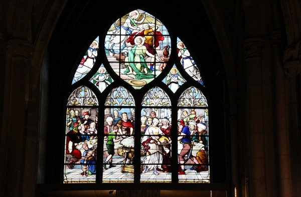 stained glass windows inside a church