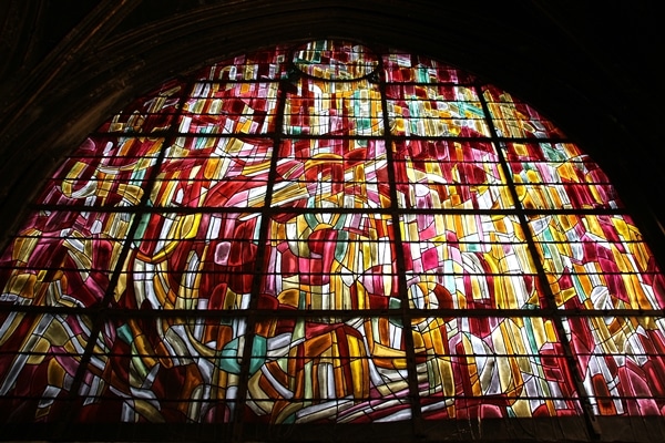 closeup of a colorful stained glass window