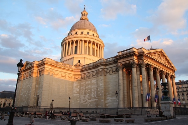 the large Panthéon building at sunset