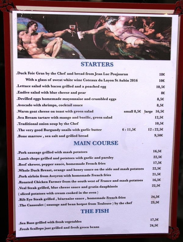 a restaurant menu