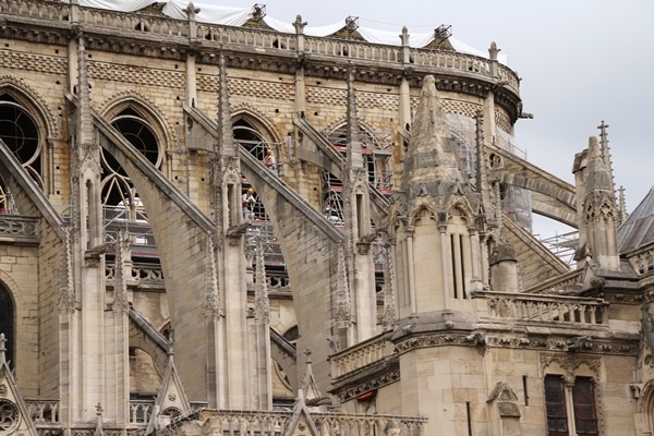 a view of people doing construction on Notre Dame Cathedral