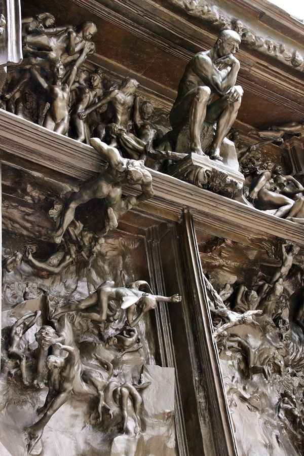 closeup of Rodin\'s Gates of Hell sculpture