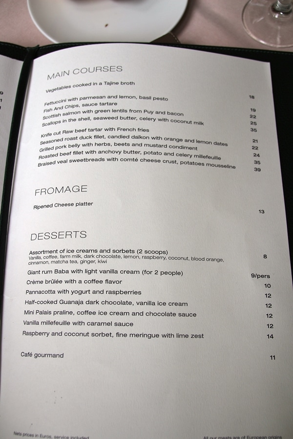 another page of a restaurant menu