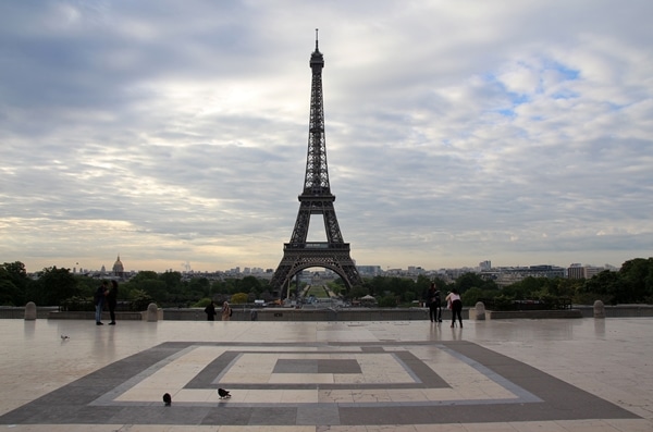 the Eiffel Tower beyond a mostly empty square