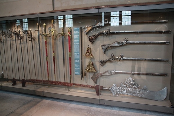 old weapons in a museum display