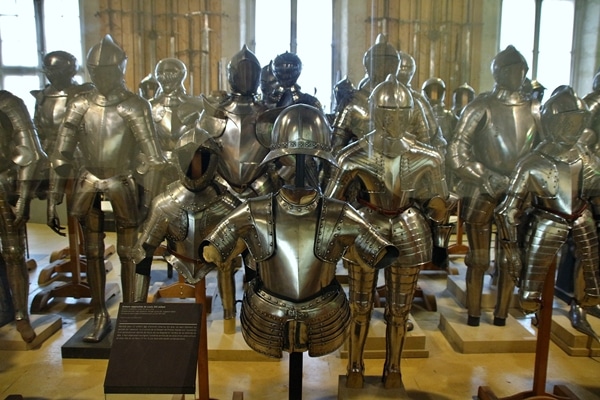 a room full of suits of armor