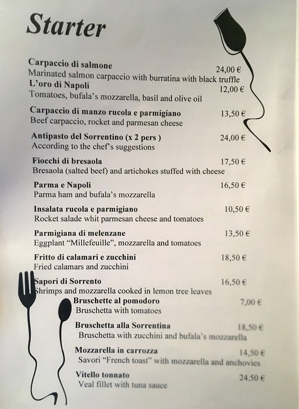 a restaurant menu