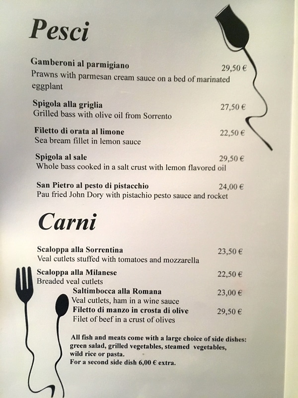 closeup of a restaurant menu