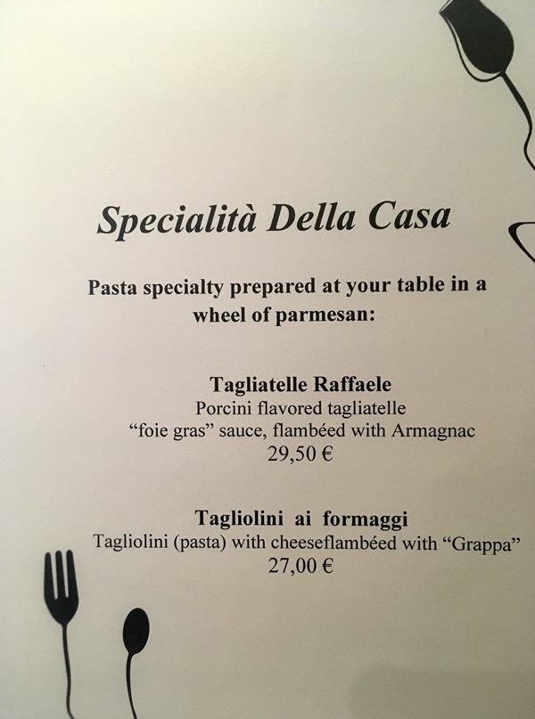 a menu with black text on a white background