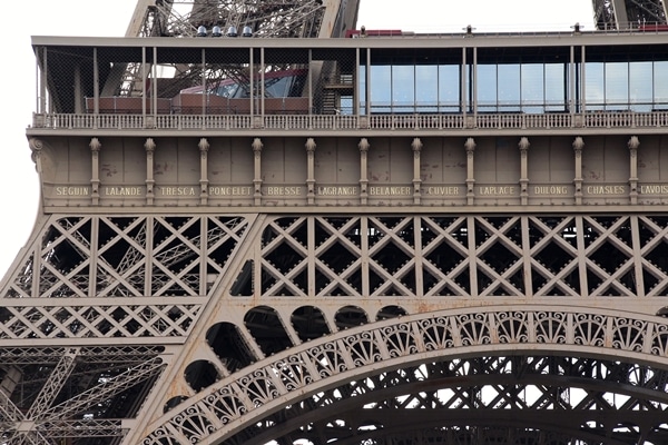 closeup of the Eiffel Tower