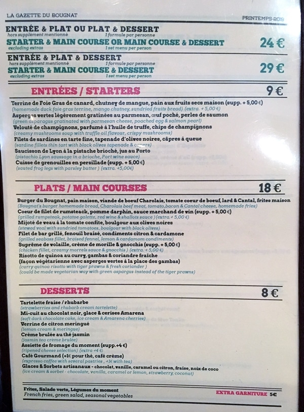 a restaurant menu