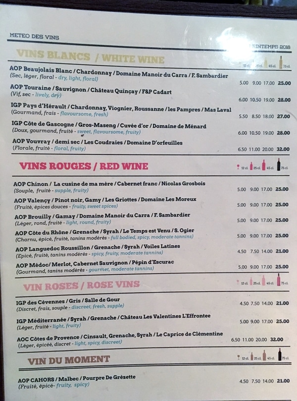 the wine list