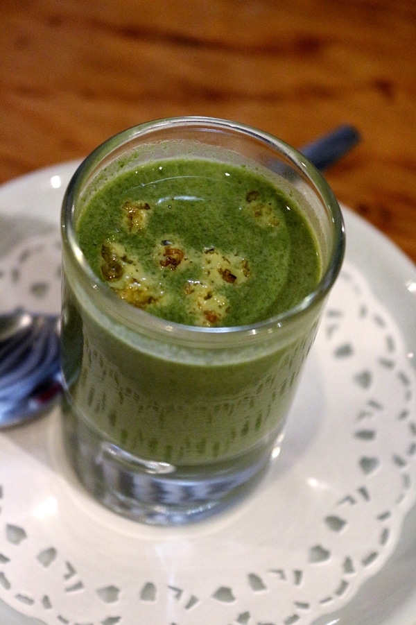 green soup in a shot glass